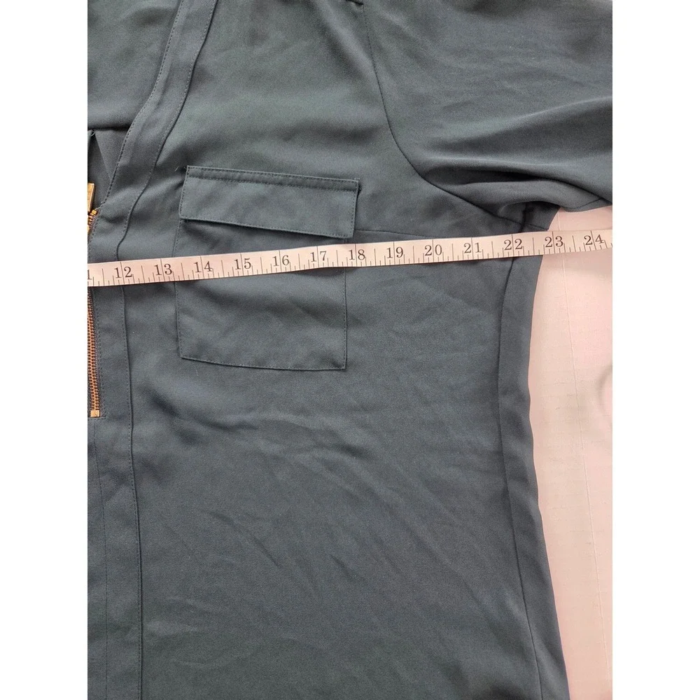 Express Portofino Shirt Womens Large Forest Green 1/4 Zip Roll Tab Sleeve Blouse
